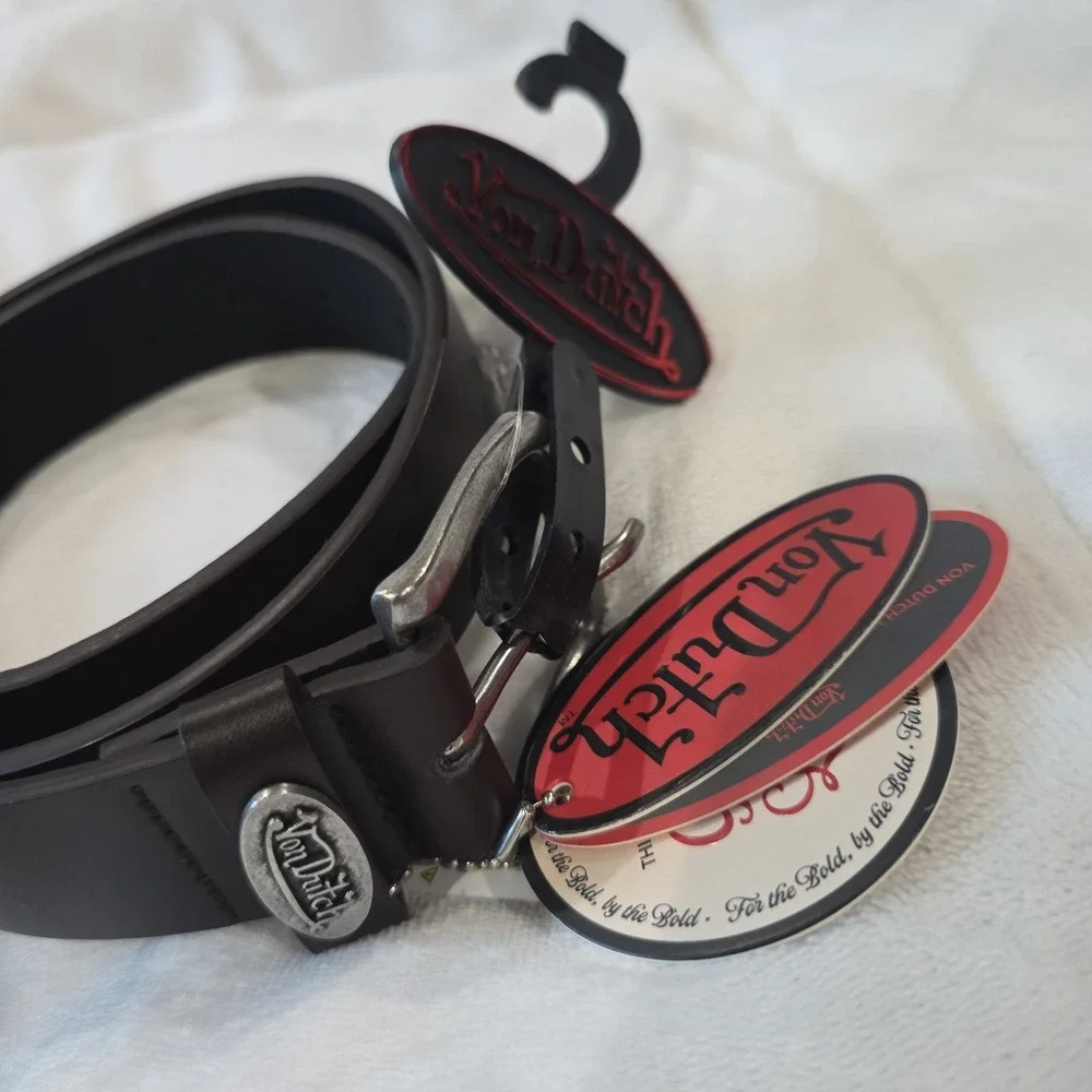 Von Dutch Men Brown Leather Belt Y2K Nostalgia Closet Staple Classic Size 30 NWT